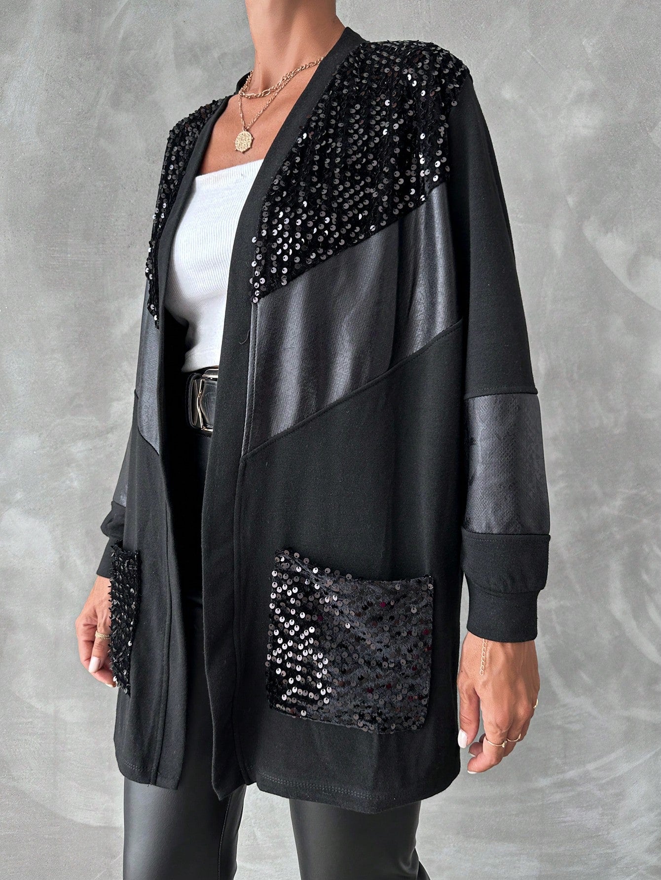 Manteau noir paillettes pour femme