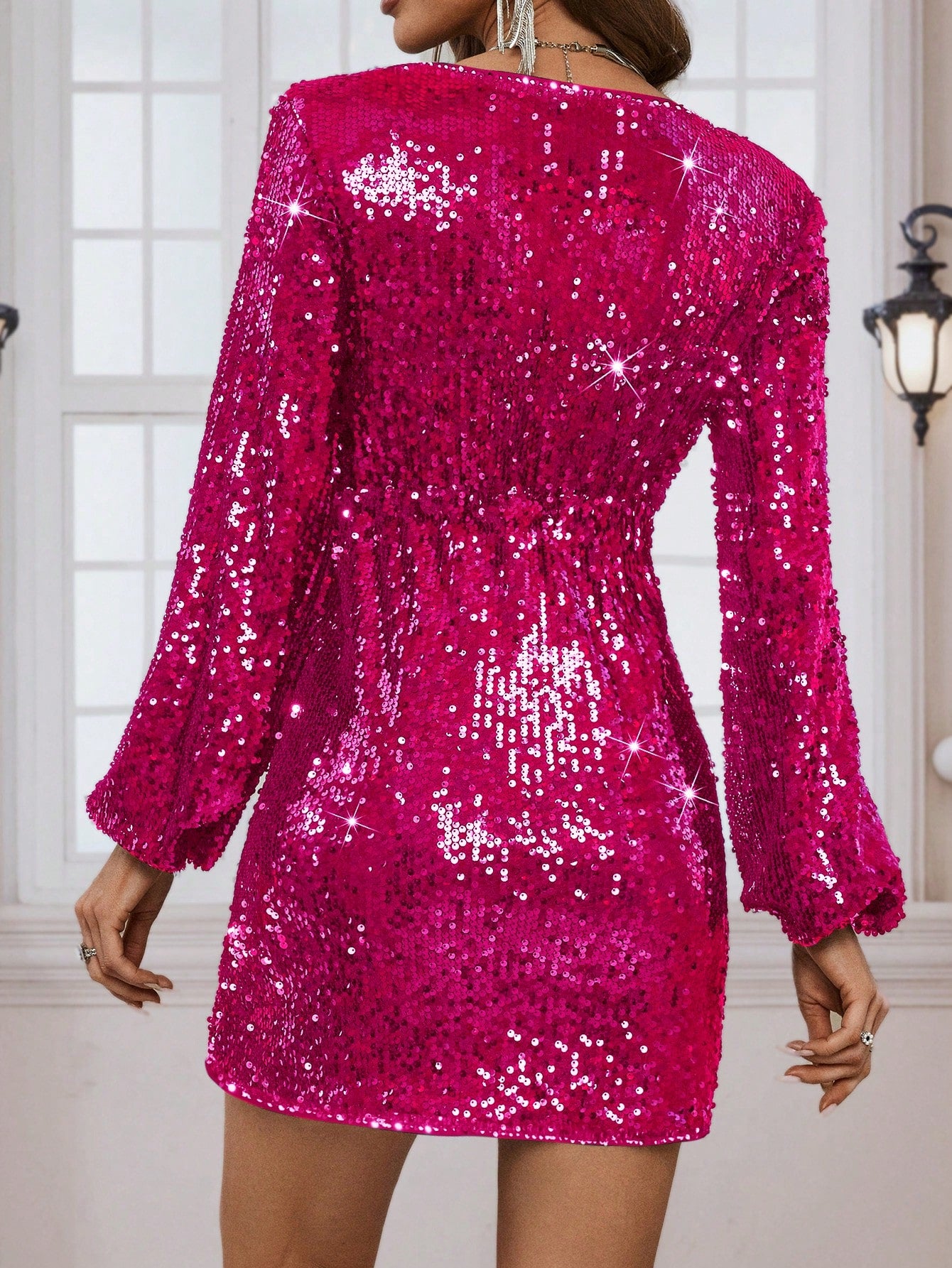 Robe paillette rose disco vue de dos