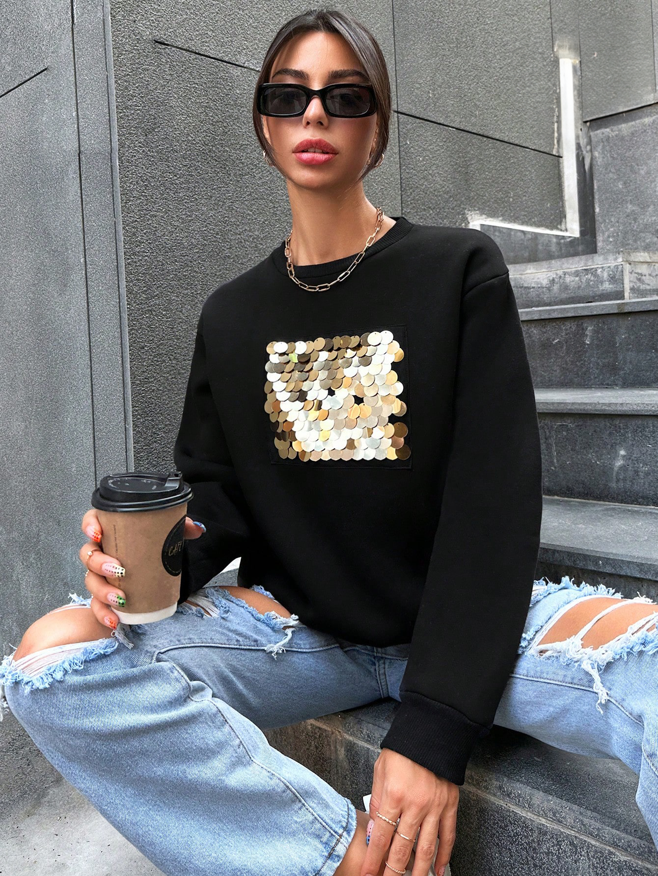 Sweat pailleté noir
