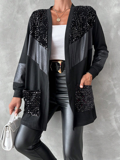Manteau noir paillettes vu de face