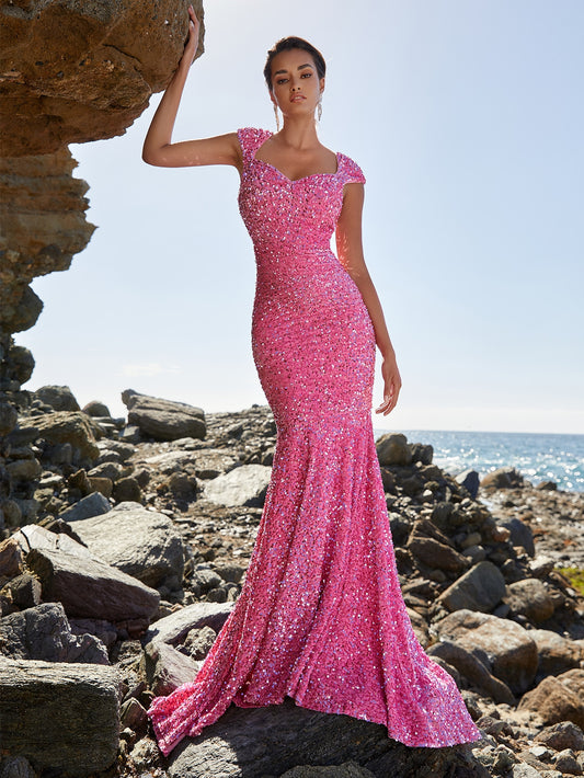 Robe de soirée rose paillette