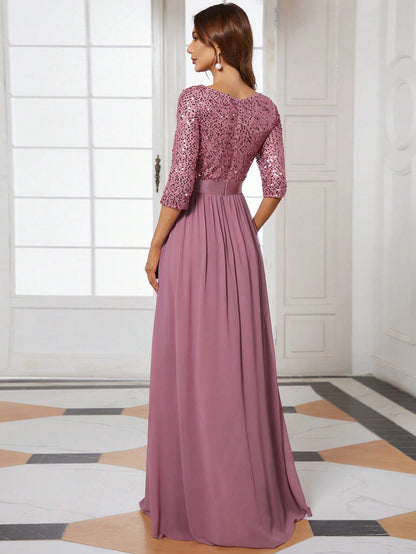 Robe demoiselle d'honneur rose paillette vue de dos