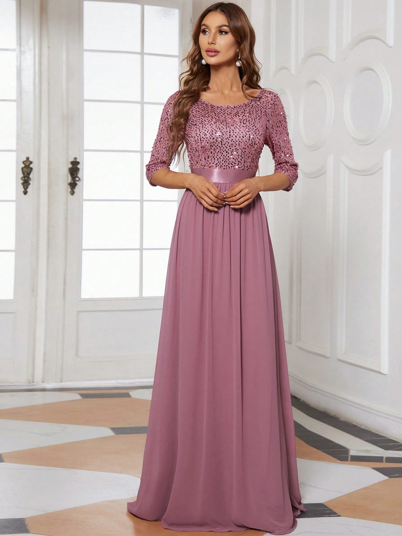 Robe demoiselle d'honneur rose paillette pour femme