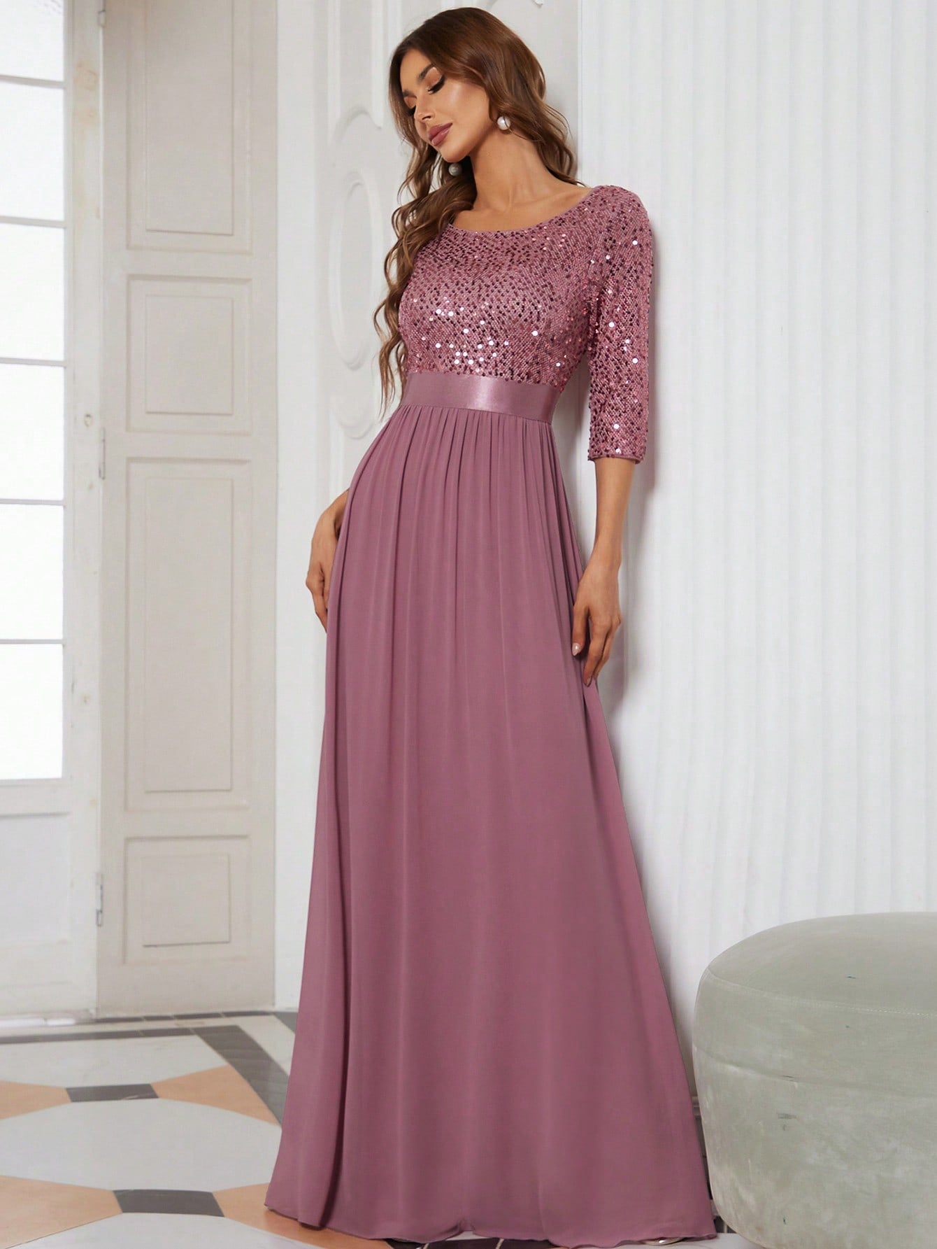 Robe demoiselle d'honneur rose paillette Sequiness