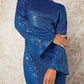 Zoom sur robe disco paillette bleu